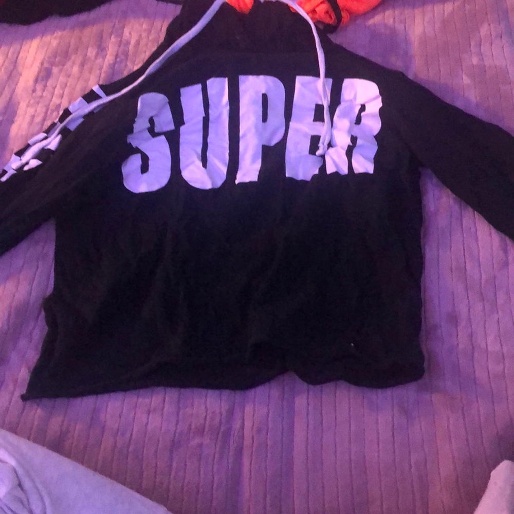 Black long sleeve with checker sleeve with hoodie